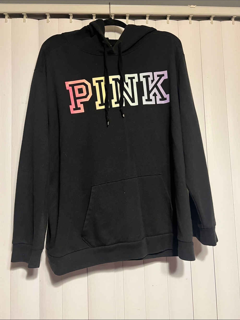 PINK Victoria's Secret Black Pullover Hoodie with Multicolor Logo